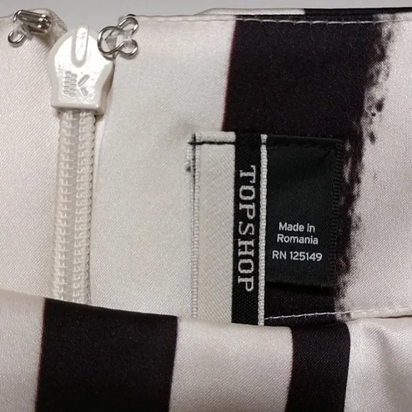 Topshop Dress Faux Leather Detail Split Short Sleeve Black White Stripe sz Small - Picture 8 of 12